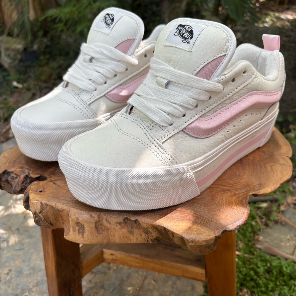Vans Stacked Knu Skool White and Pink leather Sneakers
